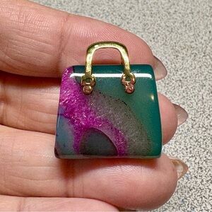 Miniature Green (peach Druzy) and Pink Handbag Charm